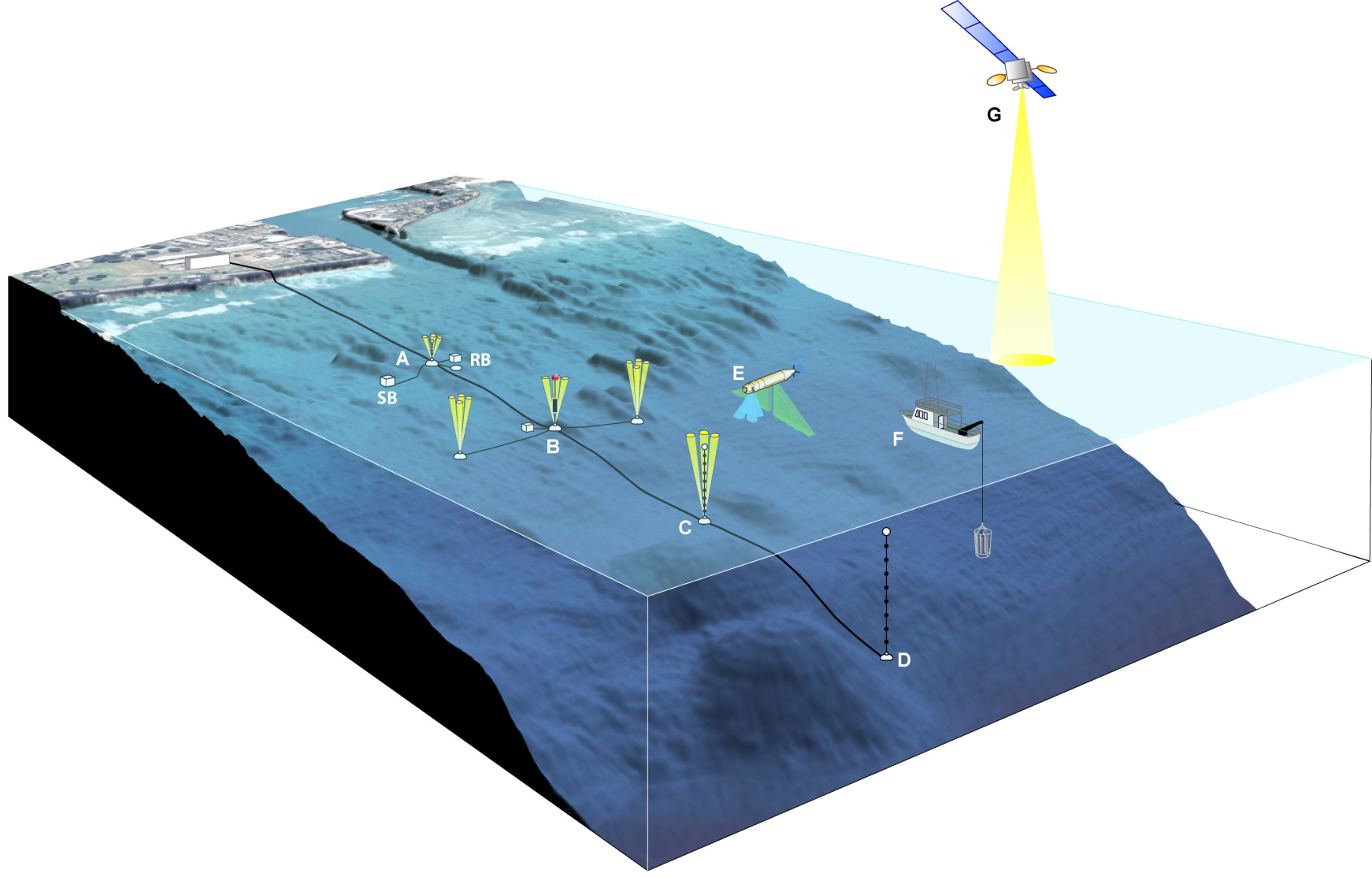 3-d diagram of Kilo Nalu Offshore Observatory.